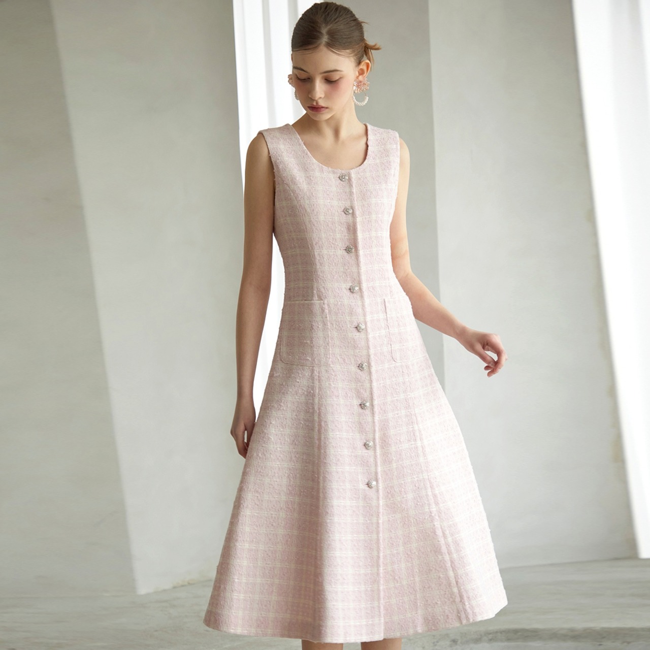23SS Calla80 Elise Timeless Tweed Dress pink